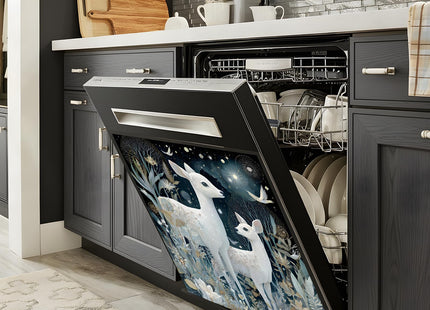 Magnetic Dishwasher Cover 23x26 inch, White Deer Moonlit Forest Kitchen Decor