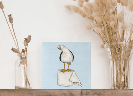VIIJJUE Seagull Beach Bathroom Decor, Seagull Wooden Box Signs Coastal Decor, Funny Wood Signs for Bathroom Restroom Toilet Counter Shelf , 5x5 Inch（Blue）