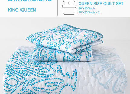 DJY Ocean Coastal Quilt Queen Size, 3 Pcs Beach Theme Bedspread Bedding Set
