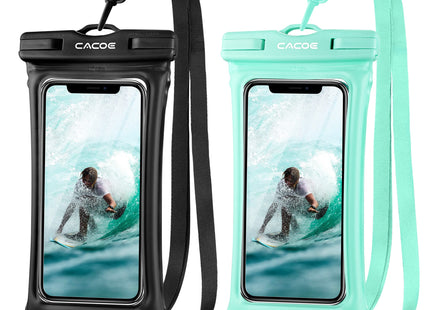 CACOE Floatable Waterproof Phone Pouch 2 Pack Up to 7.0",Black+Green