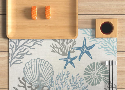 Coastal Placemats Starfish Beach Theme Ocean Seashell WashableTablemats Resistant Place Mats Kitchen Decor Dining Decoration for Party, Nautical Placemats Set of 4-13