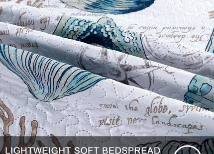 Jarson 3 Pcs Coastal Quilt Set King Size Lightweight Summer Bedspreads Beach Conch Seashell Coverlet Set Ocean Theme Microfiber Reversible Bedding Set (1 Quilt +2 Pillow Shams, Yellow Green)