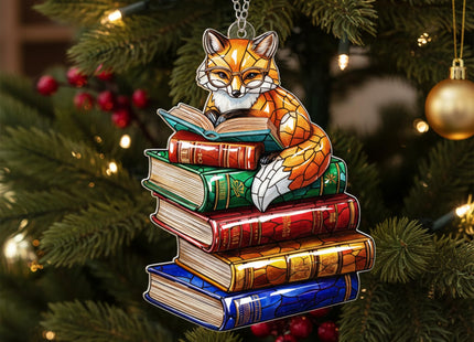 Reading Fox Suncatcher Ornamen for Autumn Decor, Fox Gifts for Women
