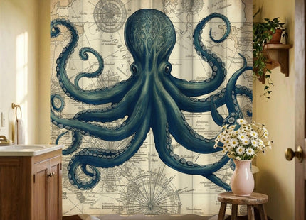 TSLOVER Vintage Nautical Octopus Steampunk Shower Curtain 72x72 Inches