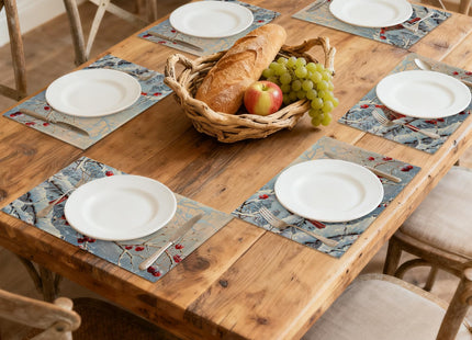 Red Cardinal Bird Christmas Placemats Set of 6 Linen Table Mats, 12x18 Inch Washable Placemats for Dining Table, Non Slip Heat Resistant Mats for Kitchen Home Decor