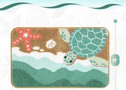 Moutina Coastal Sea Turtle Bathroom Rug 20x32 Inch, Soft and Absorbent Tufted Beach Bath Mat Non Slip Washable, Ocean Nautical Turtle Bathroom Decor