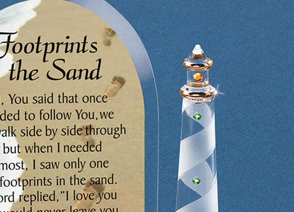 Glass Baron Lighthouse Figurine with Footprints in the Sand Poem