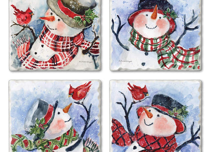 Thirstystone Watercolor Snowman 4 Pack Assorted Tumbled Tile Stone Coasters