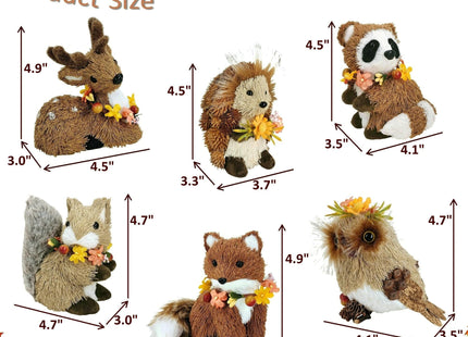 naturevibe Set of 6 Sisal Woodland Animals w/Floral for Fall Home Decor