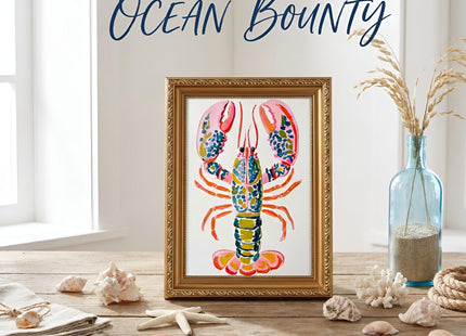 Gold Framed Coastal Colorful Lobster Canvas Wall Art 9X11in