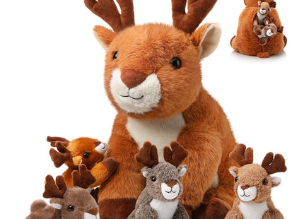 Poen Plush Deer Stuffed Animal Set with 4 Baby Deer Zippered, Sitting