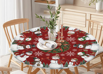 Christmas Snowman Round Fitted Tablecloth with Elastic for 36-40" Tables
