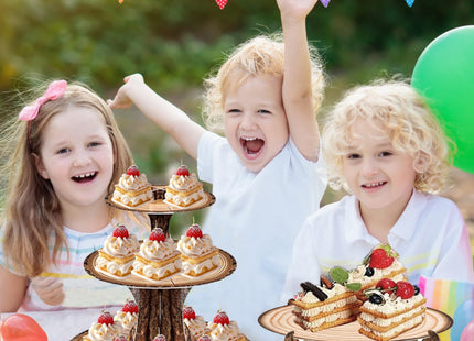 MTRSOCHO 4-Pack Woodland Cupcake Stand Woodland Baby Shower Decorations 3 Tier Wood Cupcake Stand for Camping, Birthday, Safari Party Supplies
