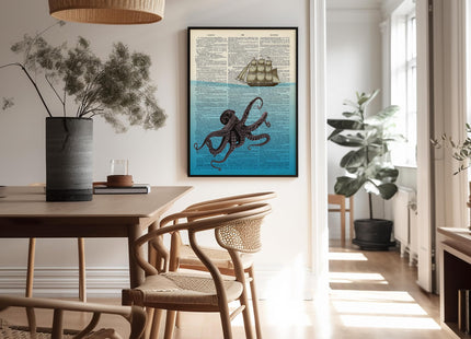 Poster Master Octopus and Ship Print - Kraken Poster - Dictionary Art - Gift for Men, Women - Deep Sea Art - Nautical Decor for Home, Ocean or Beach House - 11x14 UNFRAMED Wall Art
