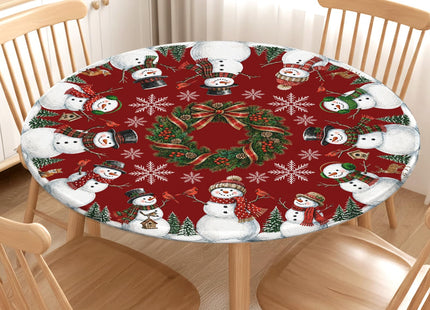 Christmas Snowman Round Fitted Tablecloth with Elastic for 36-40" Tables