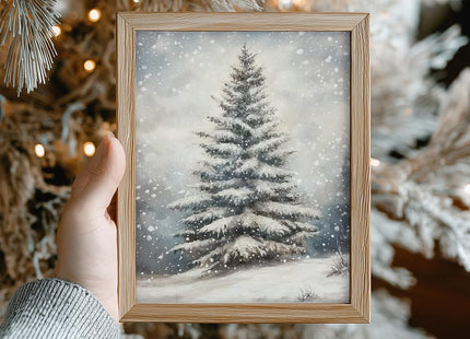 Christmas Wall Art, Vintage Christmas Tree Picture, Snowy Pine Tree Print