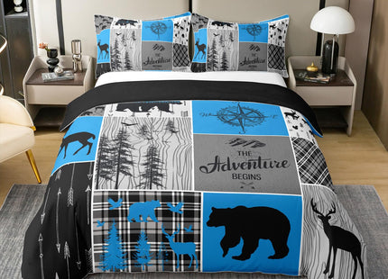 Erosebridal Hunting Deer 100% Cotton Duvet Cover Twin Size Boys Retro Rustic Farmhouse Bedding Set Bear Adventure Themed Comforter Cover Western Cowboy Wildlife Bedclothes 2 Piece with 1 Pillow Case