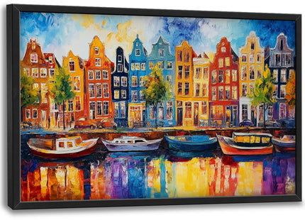 Amsterdam Wall Art, Netherlands Sailboat Cityscape Pictures Wall Decor, Landscape Canvas Prints Painting, City Framed Artwork for Living Room Bedroom Office Bathroom Corridor Dining Room 60"x 30"