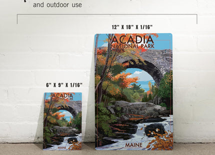 Lantern Press Acadia National Park, Maine, Stone Bridge, 12x18 Inch Aluminum Sign, Indoor or Outdoor Use