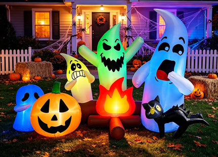 SEASONBLOW 6Ft Long Halloween Inflatable Ghost Campfire Outdoor Decoration