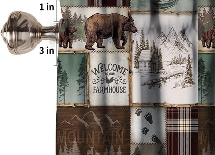Retro Cabin Rustic Curtain Valance for Windows Bear Country Style Pine Tree Silhouettes Kitchen Windows Valances Window Treatment Short Topper Curtains for Kitchen Living Room 1 Panel,54x18 inch