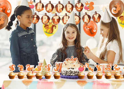 Woodland Animals Squirrel Party Supplies - Includes Squirrel Birthday Banner, Cake Topper, Cupcake Toppers & Balloons for Zoo Animals Themed Party