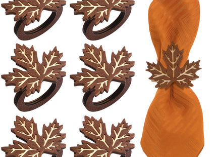 Roshtia 6 Pcs Wooden Fall Napkin Rings Thanksgiving, Maple Leaf