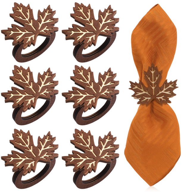 Roshtia 6 Pcs Wooden Fall Napkin Rings Thanksgiving, Maple Leaf