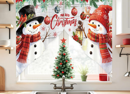 AYTTBIS Christmas Snowman Snowflake Pine Tree Ball Xmas Winter Swag Curtain Valance for Windows, 1 Pair Short Christmas Window Treatment for Kitchen Bathroom Bedroom, 28 x 36 Inch