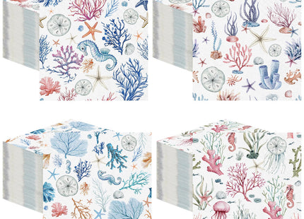 Fulmoon 200 Pcs Marine Life Paper Napkins Coastal Napkin Disposable 4 Style