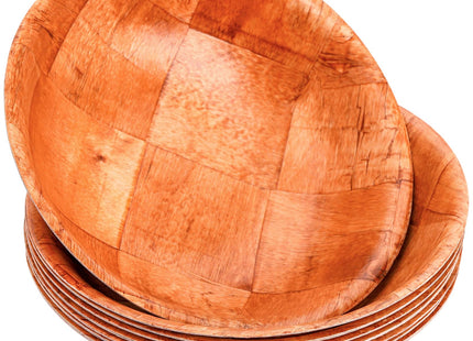Elsjoy 8 Pack Wooden Woven Salad Bowl, 8 Inch Stackable Round Wood Serving Bowl, Rustic Mixing Bowl for Salad, Fruits, Vegetables, Natural Birch Wood