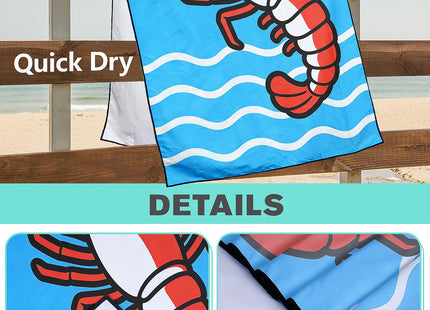 XSMEI Lobster Beach Towel Oversized 36" x 72", Sea Wave Animal Print, Sand Free Quick Dry Towels for Swimming Camping Sports Travel, Thin Lightweight and Compact, Blue