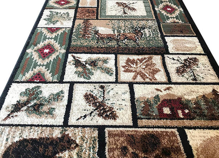 Carpet King Cabin Style Long Runner Area Rug Rustic Native American Western Country Bear Elk Deer Wildlife Lodge Native Design 386 (32 Inch X 10 Feet)
