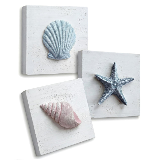 Tide and Tales 3D Beach Wall Art, Coastal Bathroom Wall Decor, Set of 3