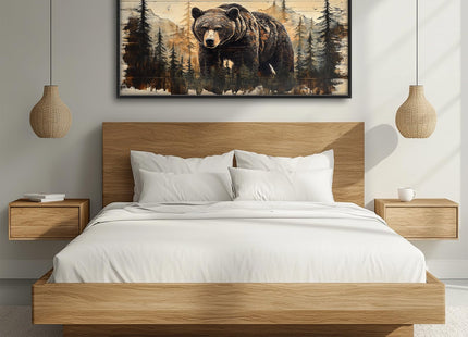 Trulave Framed Large Cabin Bear Wall Art Decor for Living Room 60''x30''