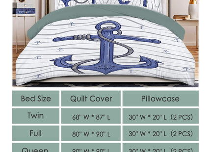 Todeyya Nautical Navy Anchor 3 Pieces Duvet Cover (Full Size) with 2 Pillow Shams, Microfiber Lightweight 3pcs Comforter Cover Set Coverlet, with Zipper Closure Corner Bedding All Season