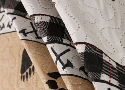 Rustic King Size Quilt Set - Cabin Quilt, Brown Bear Design, Reversible, Lightweight
