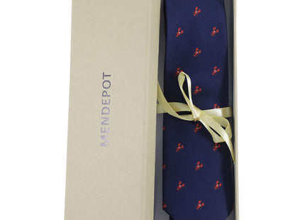 MENDEPOT Red Lobster Pattern Necktie With Gift Box Red Color Lobster Navy Tie
