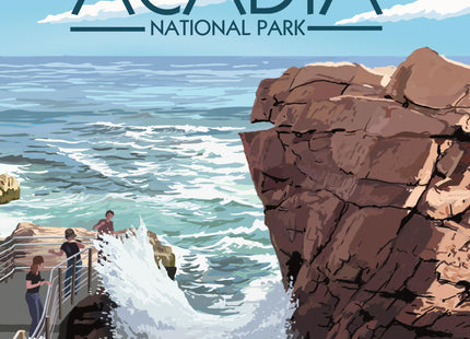 Lantern Press Acadia National Park, Maine, Thunder Hole Day (Absorbent Ceramic Coaster, Single, Cork Back, Kitchen Table Decor)