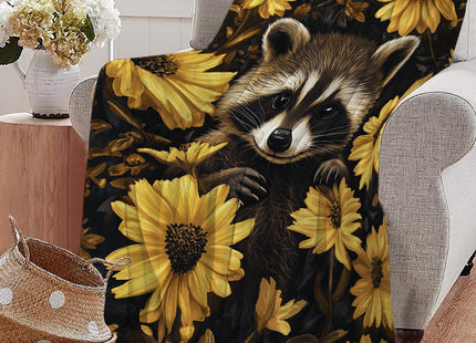 Raccoon Blanket Cute Raccoon Lover Floral Blanket for Girls 50"x40"