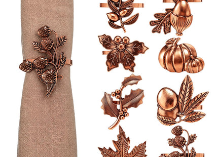 Remerry 8 Pcs Fall Thanksgiving Napkin Rings Set,Autumn Metal Holders