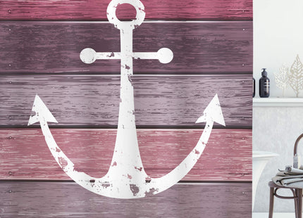 Ambesonne Anchor Shower Curtain, Timeworn Marine Theme on Weathered Wooden Planks in Rustic Pinkish Tones, Cloth Fabric Bathroom Decor Set with Hooks, 69" W x 75" L, Rose