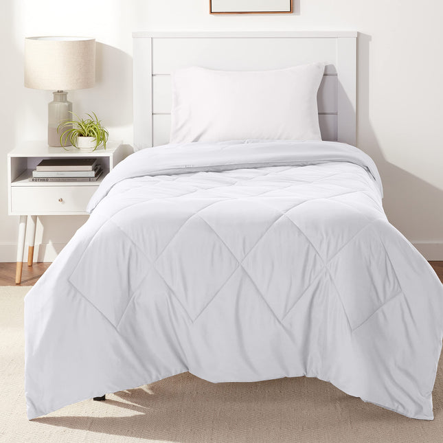 Amazon Basics Reversible Lightweight Microfiber All Season Comforter Blanket, Twin/Twin XL, White