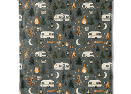 Camper Adventure Pattern Throw Blanket for Boys Girls Kids Adults, Cozy Campfire Theme Flannel Blankets Gifts for Camping, Bedroom, Couch, Room Home Decor, 50"x60"