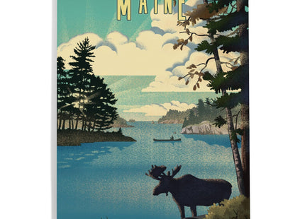 Lantern Press Maine, Moose and Lake, Lithograph, 12x18 Inch Aluminum Sign, Indoor or Outdoor Use