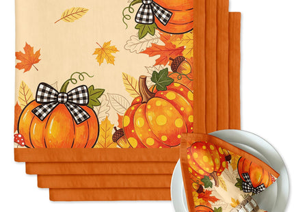 Fall Pumpkin Cloth Napkins Set of 4, Pumpkin Dinner Napkins 18x18 Inch