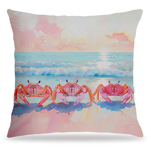 FITIE Coastal Crab Trio Pillow Covers 18x18, Fun Whimsical Beach Ocean Marine Life Throw Pillow Covers for Living Room Home, Crab Decor, Beach Decorations for Home Coastal&Beach House Decor