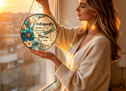 CWEGSJ Dragonfly Stained Glass Suncatcher,Gifts for Woman(Blue Dragonfly)