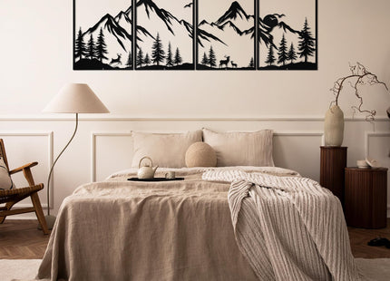 Sanwarm Wall Decor, 4 Pieces, Black Metal, for Home Mountain Forest