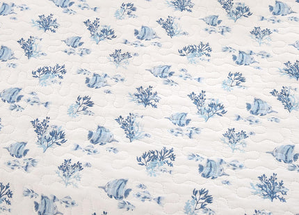 WINLIFE Blue Ocean Themed Coastal Quilt Set 100% Cotton, Queen 90''x98''